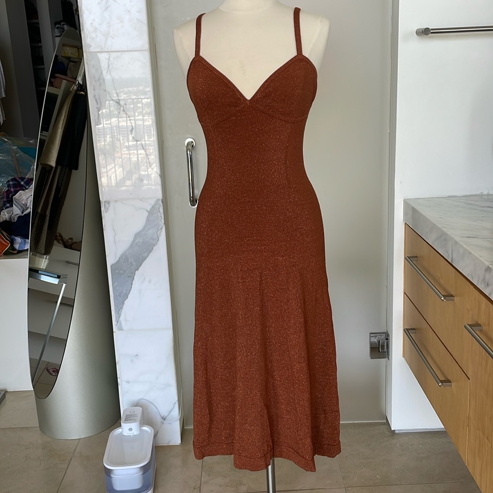 Joos Tricot midi spaghetti dress in toffee. Size large.